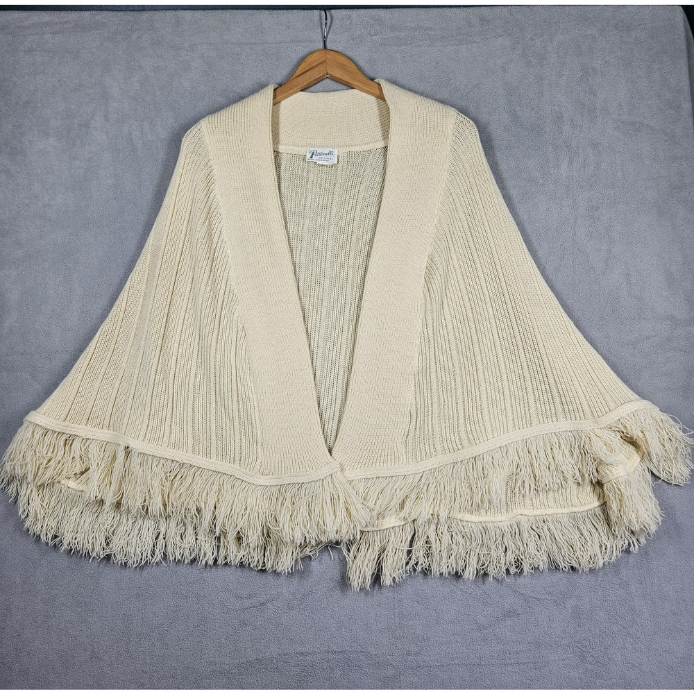 Vintage Petronelli Knit Wrap Cape Womens One Size‎ Sweater 100% Acrylic Cream